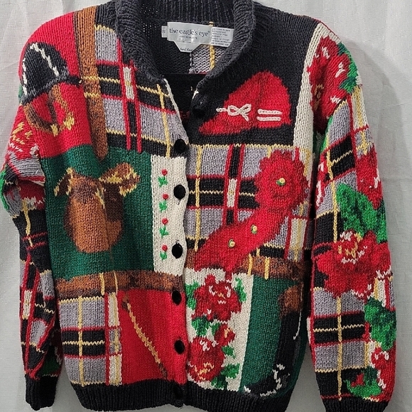 Vintage 1991 The Eagles Eye  Chrismas Ecuestrian  Knit Cardigan Sweater Size S - Picture 3 of 8